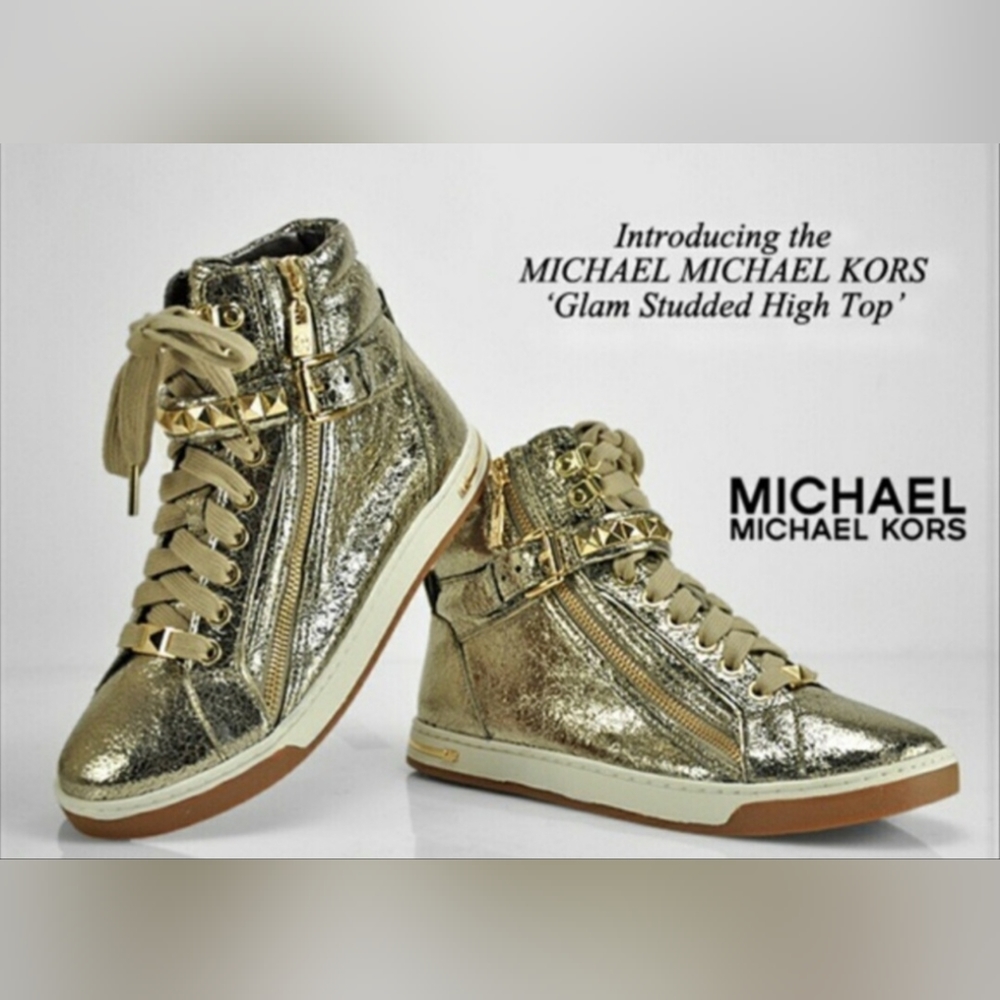 High Top Size 7, Michael Kors Gold Sneakers leather and rubber